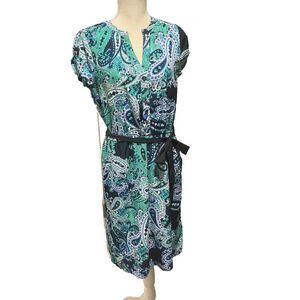 Tommy Hilfiger Women's Dress Size M Blue/Kelly Green Paisley 100% Polyester